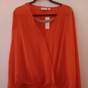 Womens New York & Company- Color Orange/Gold Chain Detail- Size Large